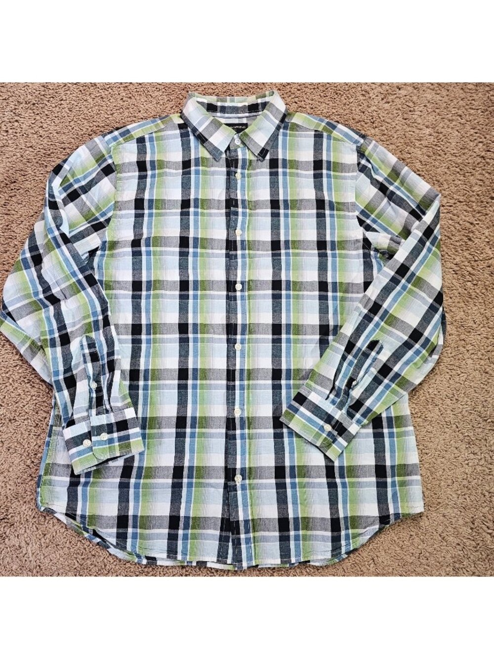 Banana Republic Button Up Shirt Mens XL Green Plaid Long Sleeve Cotton